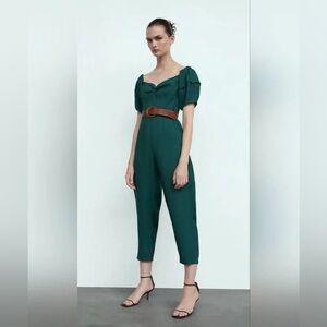 NWT Zara | Belted Teal Sweetheart Neck Jumpsuit SS24